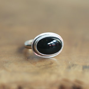 Black Onyx Ring Silversmith Ring East West Black Agate Oval Ring Silversmith image 1