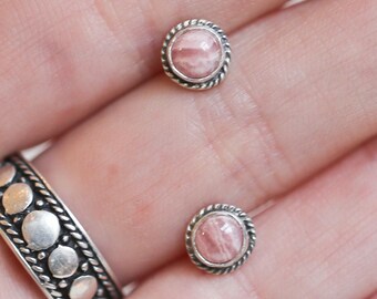 Rhodochrosite Posts - Rhodochrosite Earrings - Sterling Silver