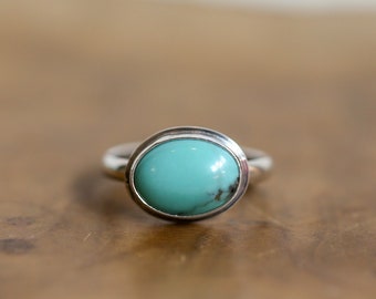 East West Turquoise Ring - Sterling Silver Ring - Ready to Ship - OOAK