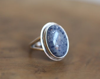 Blue Sponge Coral Ring - .925 Sterling Silver - Cornflower Blue Coral Boho Statement Ring