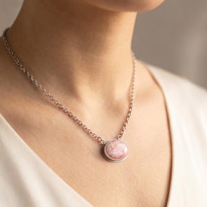 Sterling Silber Pink Opal Halskette - East West Anhänger - Wählen Sie Ihren Stein Bild 1