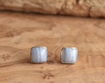 Blue Lace Agate Posts - Silversmith Earrings - Blue Lace Agate Earrings