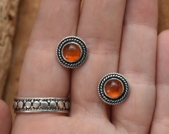 Carnelian Posts - Orange Carnelian Studs - Western Silver Posts - Silversmith Posts