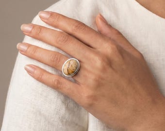 Ring op maat gemaakte jaspis ring oost-west ovale ring - sterlingzilver - kies je steen