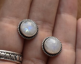 Rainbow Moonstone Traditional Posts - Moonstone Studs - Silversmith Earrings - 10mm Stones