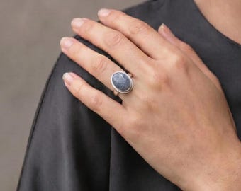 Cornflower Blue Sponge Coral Ring - Sterling Silver Boho Statement