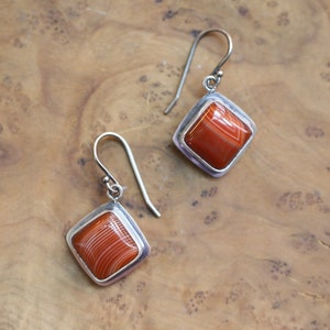 Ready to Ship - Banded Red Agate Drop Earrings - Red Agate with line Earrings - Silversmith Drop Earrings