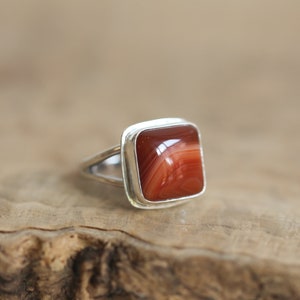 Red Agate Ring -.925 Sterling Silver - Silversmith Ring - Banded Agate Ring - Burnt Orange Ring