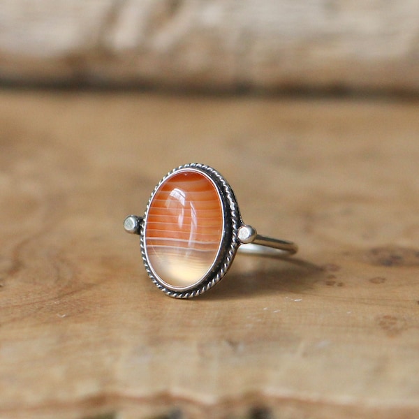 Delica Ring - Red Banded Agate Ring - Silversmith Ring - Feminine Jewelry