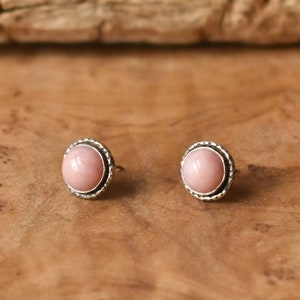 Hammered Pink Opal Posts - Textured Post Earrings - Sterling Silver Posts - Pink Opal Posts - Sterling Silver Posts