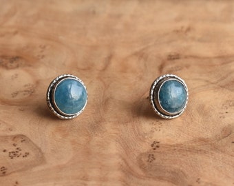 Apatite Hammered Posts - Apatite Studs - Silversmith Earrings - .925 Sterling Silver