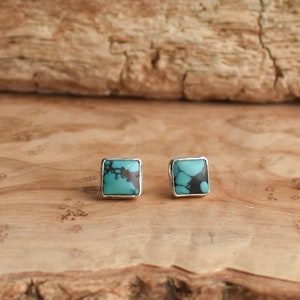 Square Turquoise Posts - Turquoise Studs - Sterling Silver Posts - Silversmith Turquoise Earrings