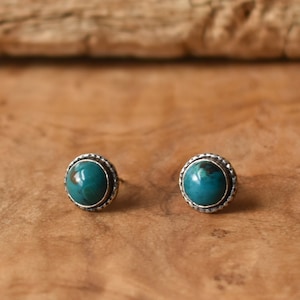 Chrysocolla Hammered Posts - Stud Earrings - Sterling Silver Posts -Chrysocolla Earrings