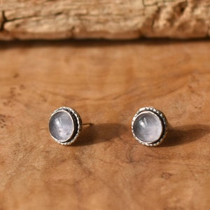 Iolite Hammered Posts - Iolite Stud Earrings - Sterling Silver