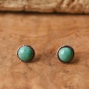 Hammered Turquoise Posts American Turquoise Earrings Turquoise Studs Silversmith image 4
