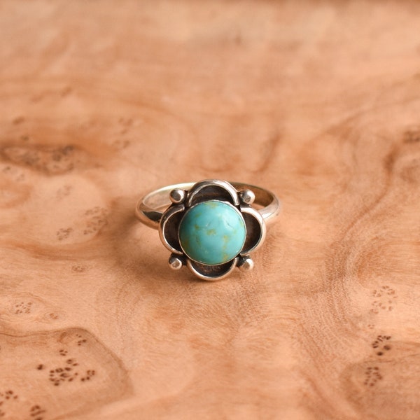 Turquoise Ring - Sterling Silver Ring - Flower Turquoise Ring - LBJ Clover Ring