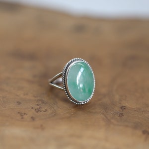 Green Jade Boho Ring - Natural Burma Jade - .925 Sterling Silver - Boho Style Ring