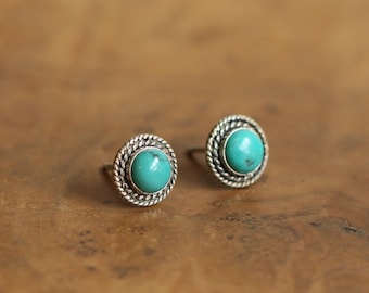 Small Western Turquoise Posts - Boho Turquoise Earrings - Turquoise Studs - Silversmith