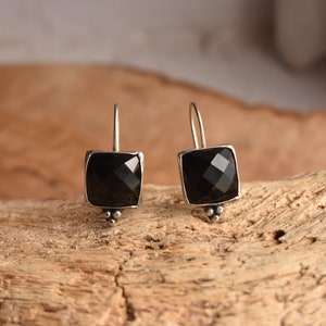 Piper Earrings in Black Onyx - .925 Sterling Silver - Black Onyx Drop Earrings - Rose Cut Black Onyx