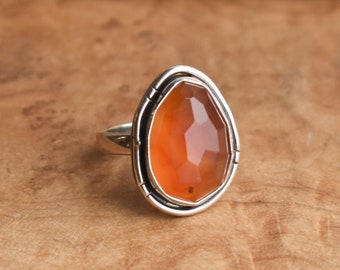 Chunky Boho Ring - Faceted Carnelian Ring - Carnelian Boho Ring - Silversmith Ring