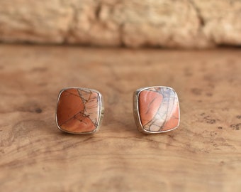 Red Creek Jasper Posts - .925 Sterling Silver Earrings - Jasper Earrings - Silversmith - OOAK