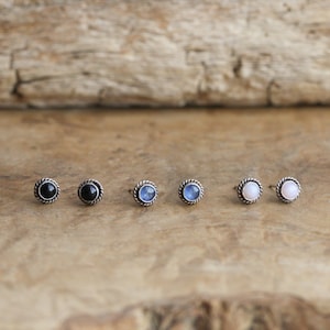 Itty Bitty Posts - Black Onyx Earrings - Pink Opal Studs - Kyanite Posts - Silversmith