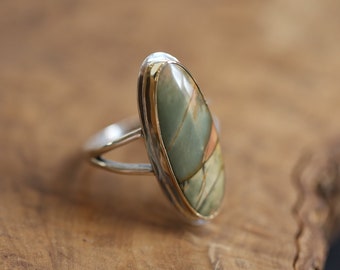 Red Creek Jasper Ring - 14K Solid Gold Bezel - .925 Sterling Silver Ring - Goldsmith Ring