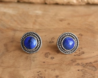 Lapis Posts - Western Posts - Lapis Lazuli Earrings - Sterling Silver Lapis Studs - Silversmith