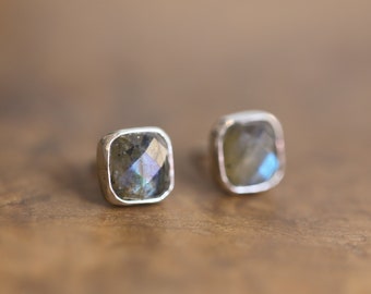 Faceted Labradorite Posts - Labradorite Earrings - Labradorite Studs - Silversmith Earrings