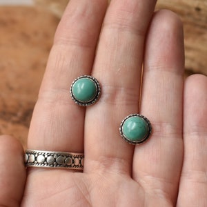 Hammered Turquoise Posts American Turquoise Earrings Turquoise Studs Silversmith image 1