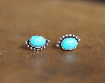 Bright Eyes Turquoise Posts - Boho Turquoise Earrings - Turquoise Studs - Silversmith