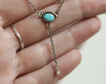 Bright Eyes Turquoise Necklace - Beaded Turquoise Lariat -Dainty Turquoise Y Necklace