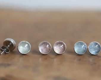 Morganite Post Earrings - Morganite Studs - Aquamarine Posts - Sterling Silver