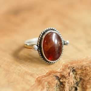 Hessonite Garnet Lasso Ring - Garnet Ring- .925 Sterling Silver - Silversmith