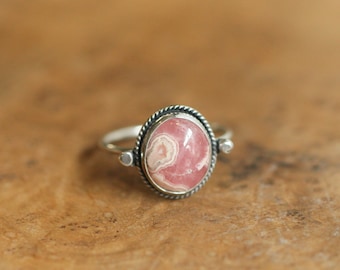 Delica Ring - Rhodochrosite Ring - .925 Sterling Silver Ring - Silversmith Ring - Rhodochrosite Stacker