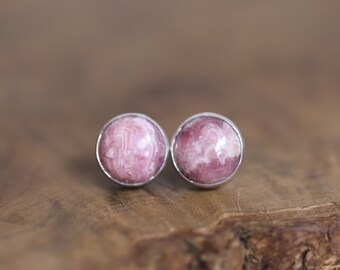 Ready to Ship - Big Rhodochrosite Posts - Rhodochrosite Post Earrings - Sterling Silver