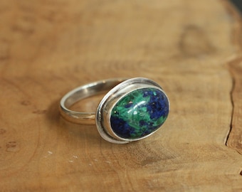 Azurite Malachite Ring - .925 Sterling Silver - East West Malachite Ring - Silversmith