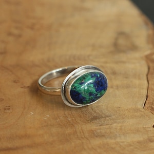 Azurite Malachite Ring - .925 Sterling Silver - East West Malachite Ring - Silversmith