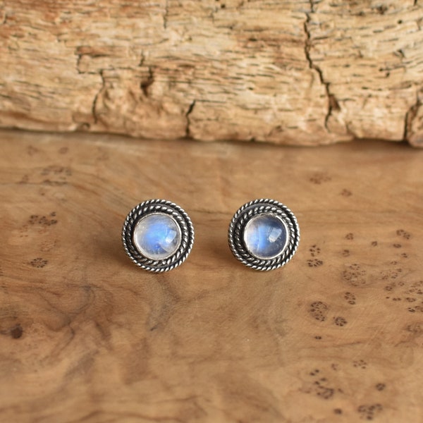 Rainbow Moonstone Posts - Western Moonstone Earrings - Silversmith Posts - Hand Made