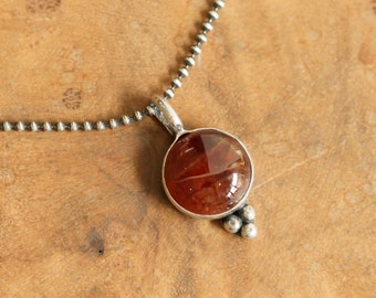 Hessonite Garnet Sweetheart Necklace - Garnet Pendant - Red Garnet Jewelry - .925 Sterling Silver