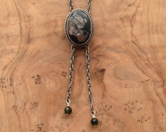 Black Fossil Bolo Necklace - Black Fossil Necklace - Sterling Silver Mock Bolo - Silversmith