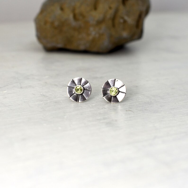 Sunburst Earrings in Peridot August Birthstone Peridot Studs Sterling Silver Posts