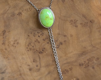 Green American Turquoise Bolo Necklace - Lime Green Turquoise Lariat - Sterling Silver