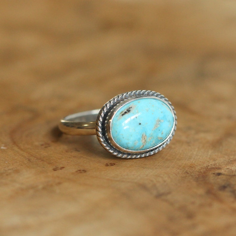 Kingman Turquoise Ring East West Turquoise Ring Sterling Silver Ring Silversmith Ring Textured Ring image 1