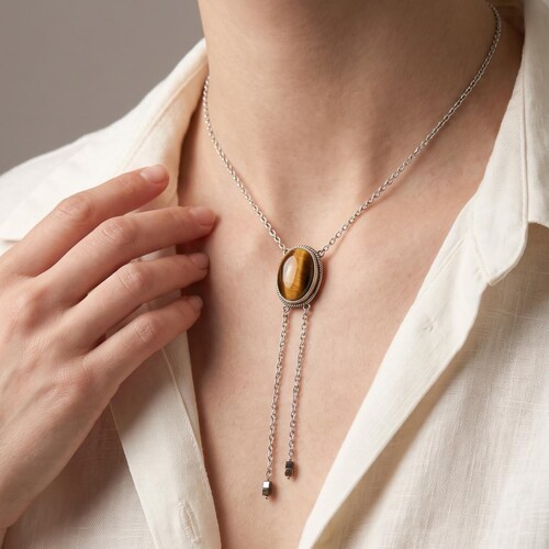 Tiger's Eye Bolo Necklace | Sterling Silver