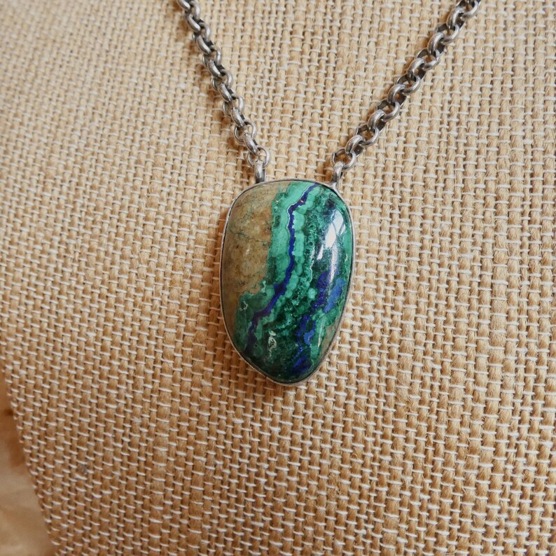 Azurite Malachite Pendant Necklace - Chunky Sterling Silver - Choose your Men's Necklace Necklace C