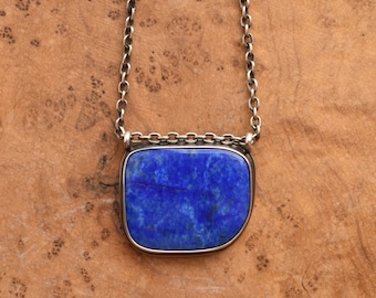 Lapis Lazuli Hanging Rock Pendant - Lapis Lazuli Necklace - Silversmith Pendant