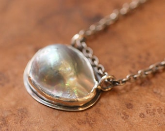 Deep Sea Hanging Rock - Blister Pearl Necklace - Blister Pearl Pendant - .925 Sterling Silver