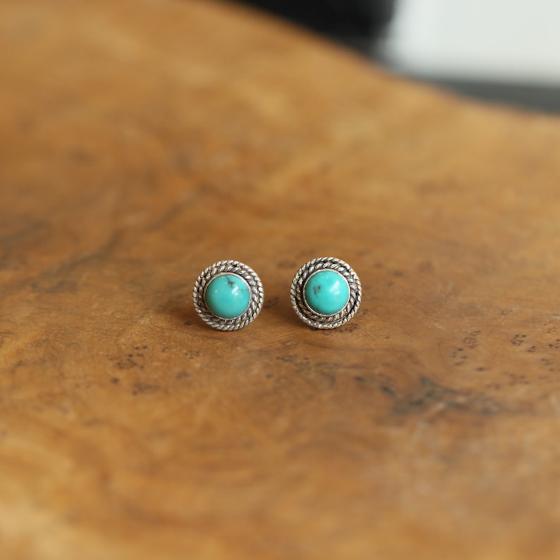 Small Western Turquoise Posts Boho Turquoise Earrings Turquoise Studs Silversmith image 5