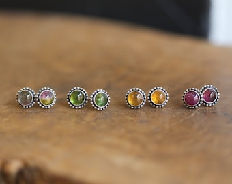 Multicolored Tourmaline Posts - Choose Your Color - Tourmaline Studs Earrings - .925 Sterling Silver